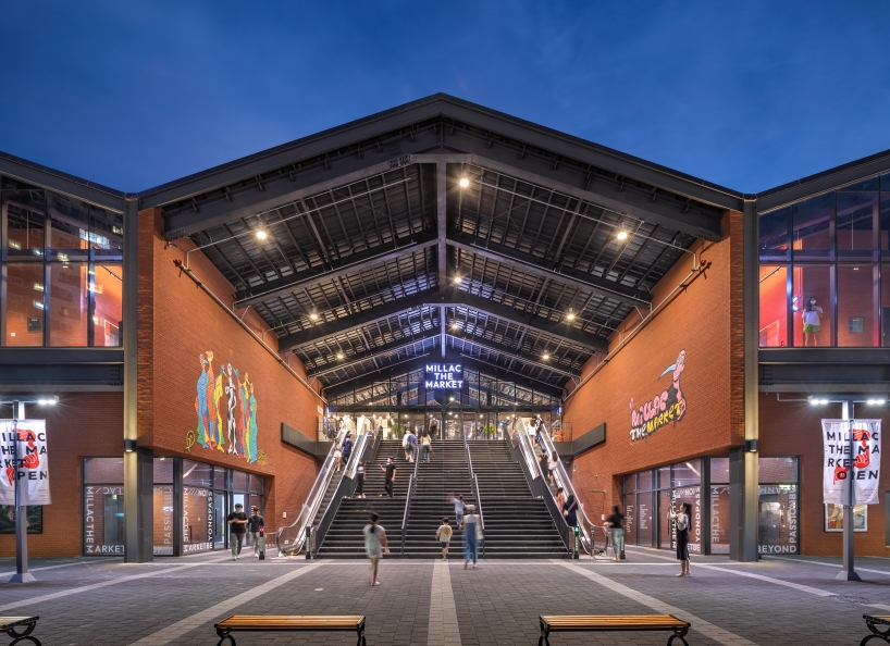 red brick and steel framework composes millac the market in south korea