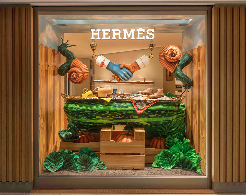 studio job sculpts a maximalist vegetable garden window display for Hermès hong kong