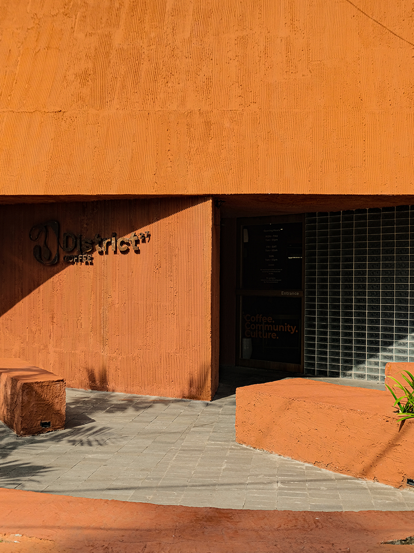 Concrete coffee shop with terracotta shades 27 coffee reuses the old medical laboratory in Indonesia