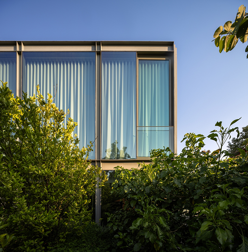 garden void softens the rigid steel and glass structure of cárpatos house in mexico city