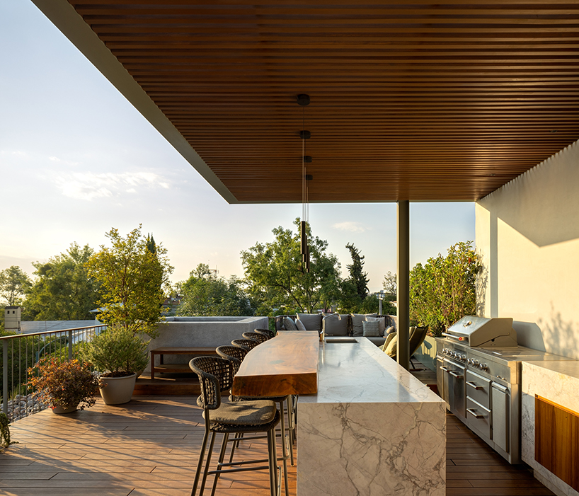 garden void softens the rigid steel and glass structure of cárpatos house in mexico city