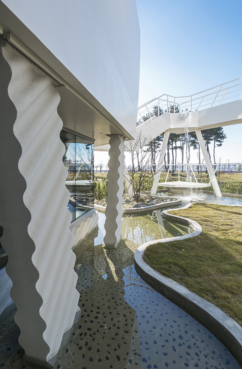 sharp edged white volumes compose IROJE KHM's sailing house in south korea