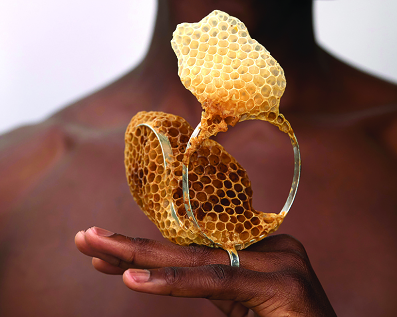 kelvin j. birk collaborates with 50,000 bees for honey jewelry series