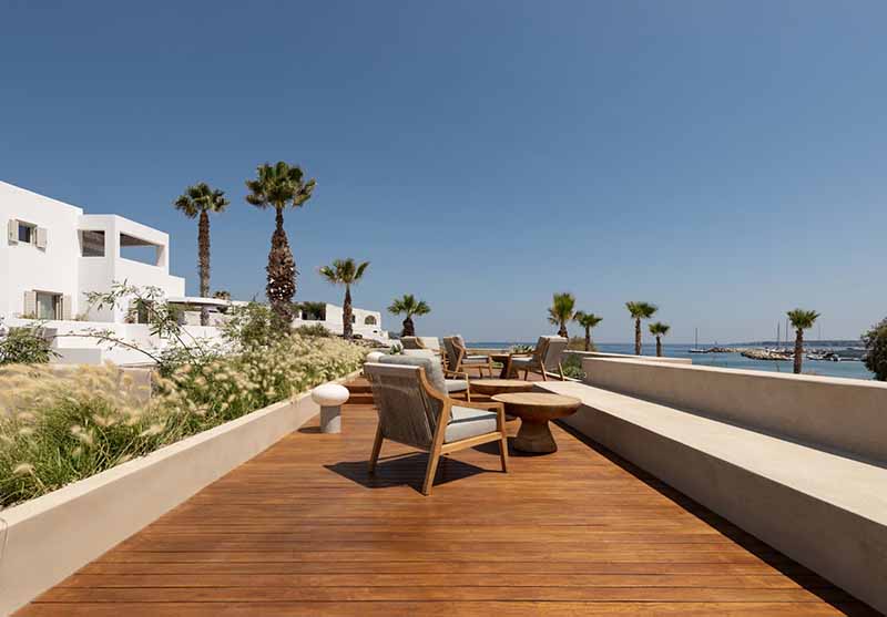 Vertical View of Arch Pool Terrace on Summer Resort Greece Stock