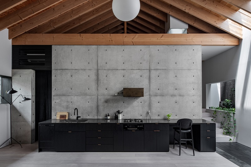 dark baked cedar planks shield gabled yamaguchicho house in japan