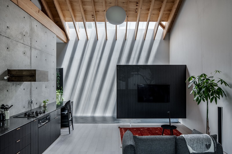 dark baked cedar planks shield gabled yamaguchicho house in japan