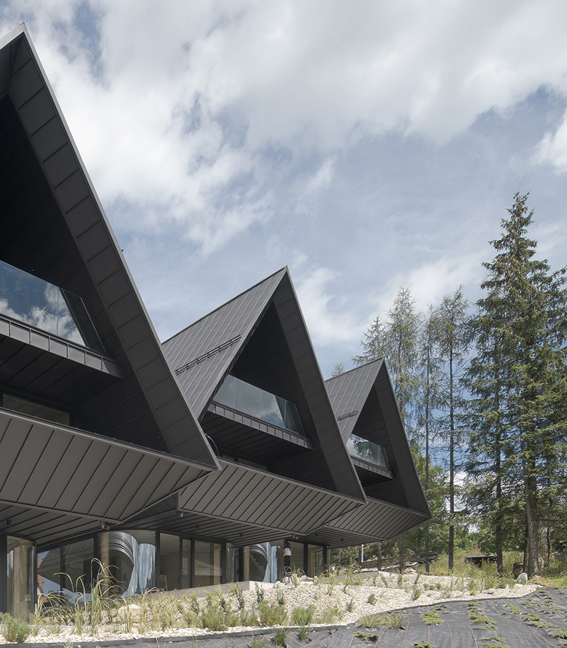steep-sloped metal roofs crown residential units in poland resembling nest boxes
