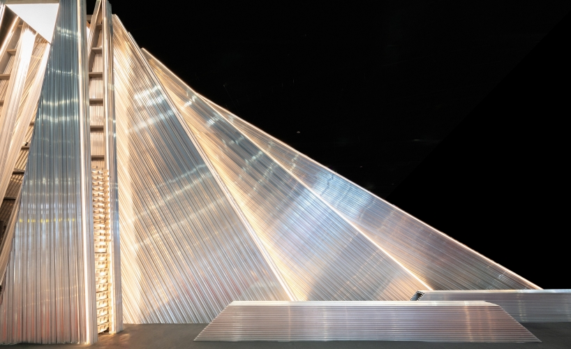 fan-shaped aluminum structure shapes unfold demountable exhibition pavilion - 6
