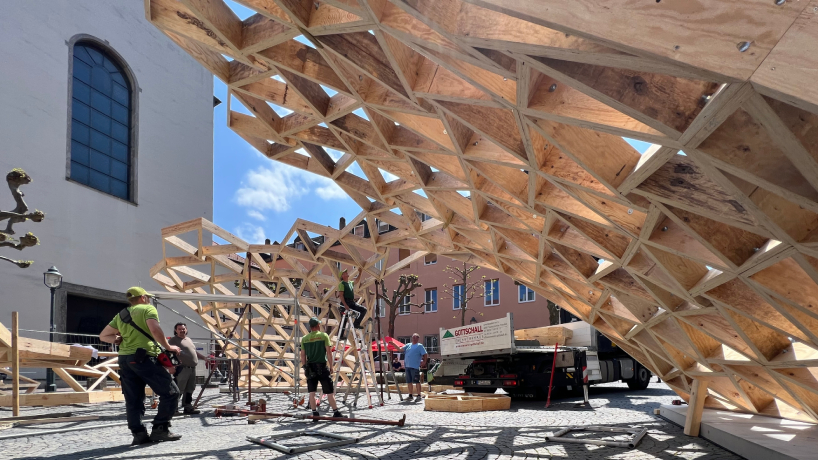 timber gridshell assembles free-form shapes combining trivalent and ...