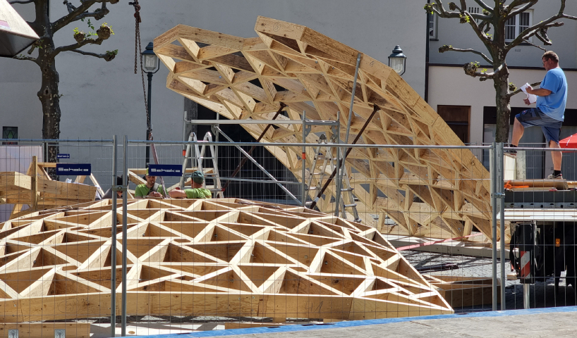 timber gridshell assembles free-form shapes combining trivalent and ...