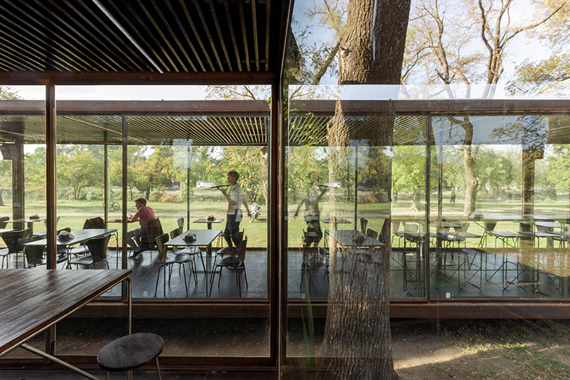 lightweight metal frames glazed gastronomic pavilion in parque de mayo in argentina