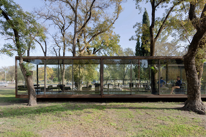 lightweight metal frames glazed gastronomic pavilion in parque de mayo in argentina