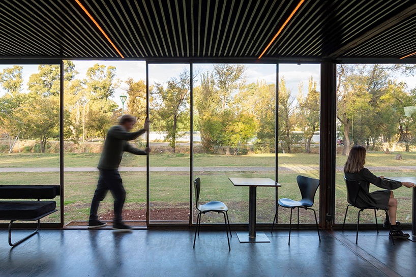 lightweight metal frames glazed gastronomic pavilion in parque de mayo in argentina