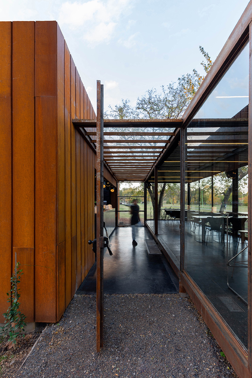 lightweight metal frames glazed gastronomic pavilion in parque de mayo in argentina