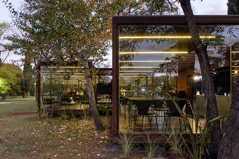 lightweight metal frames glazed gastronomic pavilion in parque de mayo in argentina