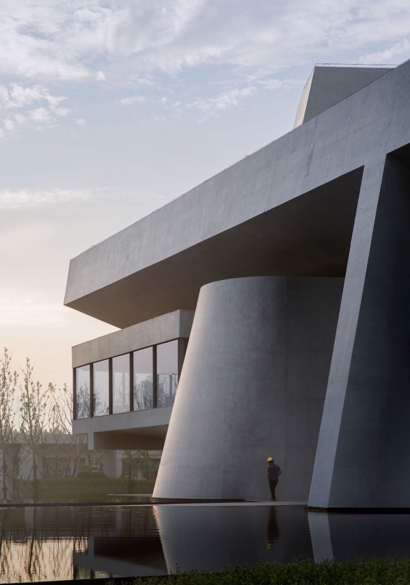 Abstract geometric concrete forms form the exhibition center of OCT, Lishui, Nanjing, China