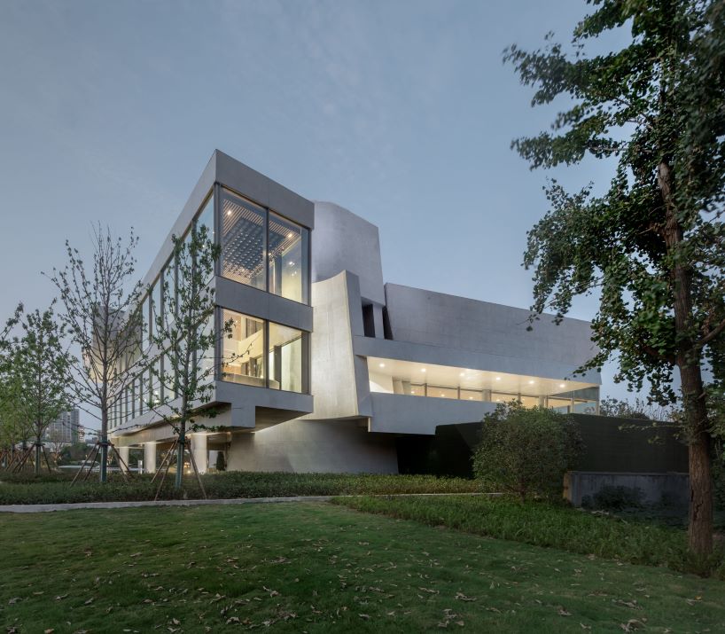 Abstract geometric concrete forms form the exhibition center of OCT, Lishui, Nanjing, China