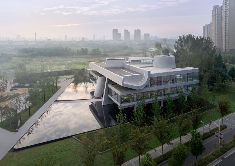 Abstract geometric concrete forms form the exhibition center of OCT, Lishui, Nanjing, China