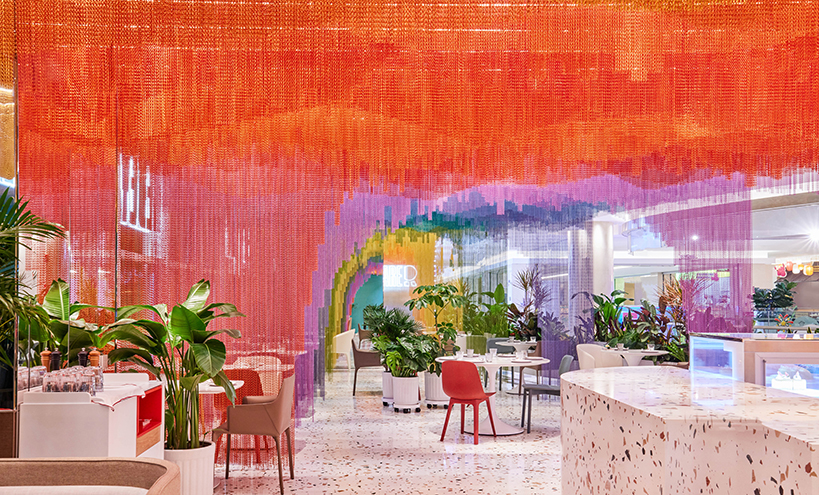 dine under a rippling rainbow at SODA architects restaurant in beijing