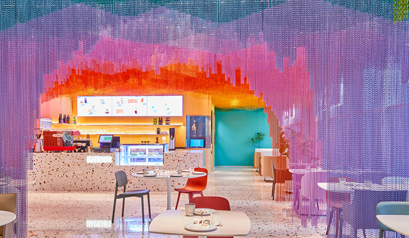 dine under a rippling rainbow at SODA architects restaurant in beijing
