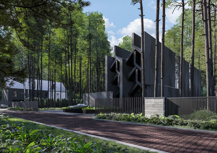 pine tree-cloaked villa by reform architekt in poland nods to geometric forms of laborghini aventador SVJ
