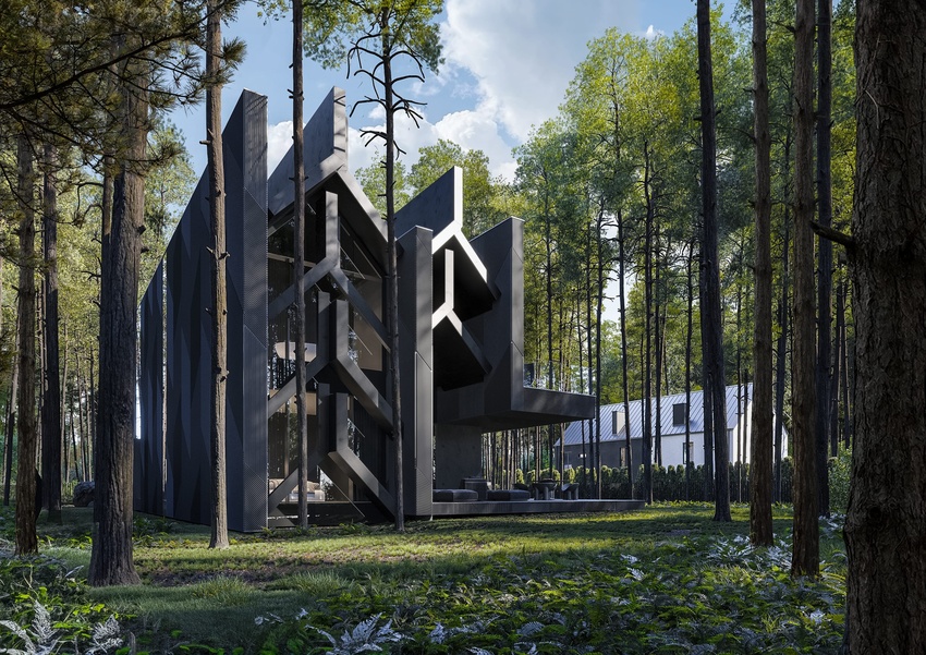 pine tree-cloaked villa by reform architekt in poland nods to geometric forms of laborghini aventador SVJ
