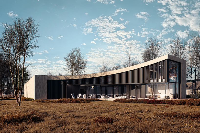 vertically laid bricks clad dune house's curved volume by reform architekt in poland
