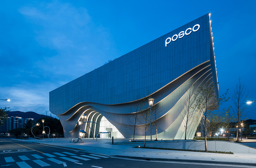 sinuous steel ribs flow around unsangdong architects' art museum in korea