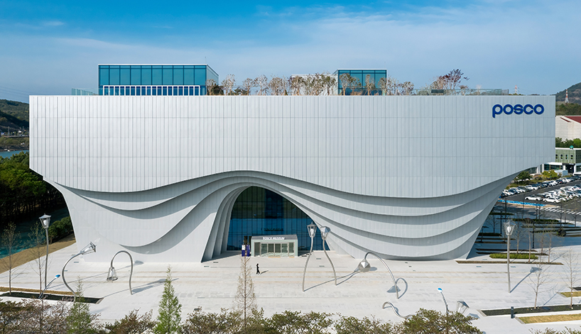 sinuous steel ribs flow around unsangdong architects' art museum in korea