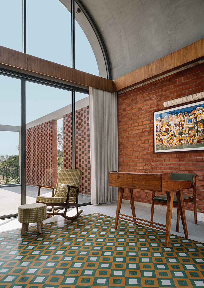 interplay of brick and concrete gives shape to three vaults in ahmedabad residence