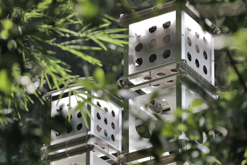 Módulos industriales y suelo orgánico crean una instalación arquitectónica que crece con el bosque