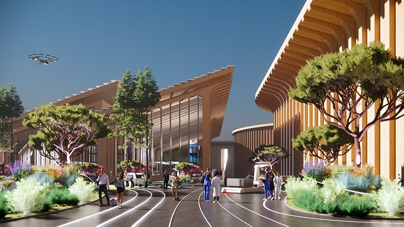 Espacios verdes y volúmenes sinuosos dan forma al parque radial de hidrógeno Beta Realities en Jinan