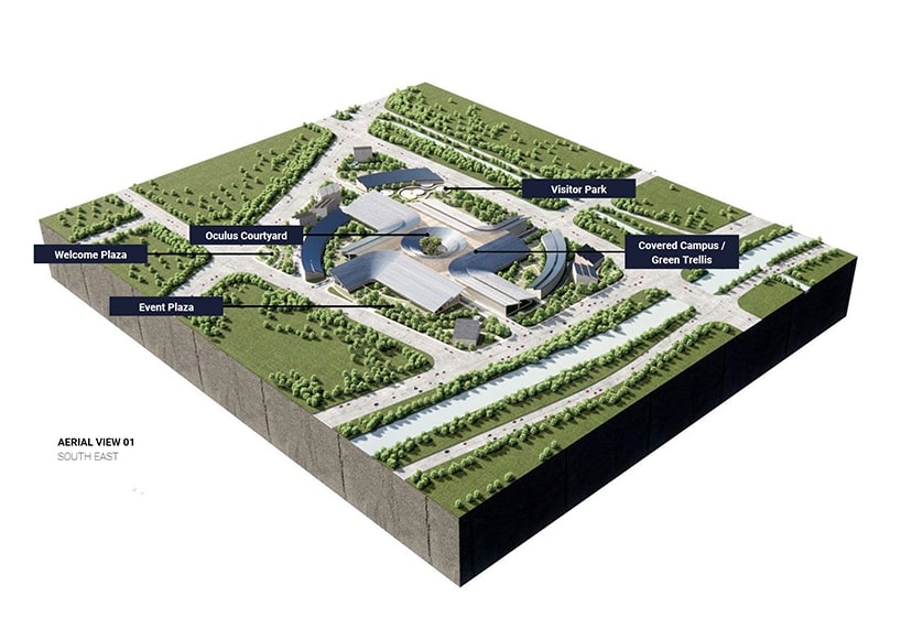 Espacios verdes y volúmenes sinuosos dan forma al parque radial de hidrógeno Beta Realities en Jinan