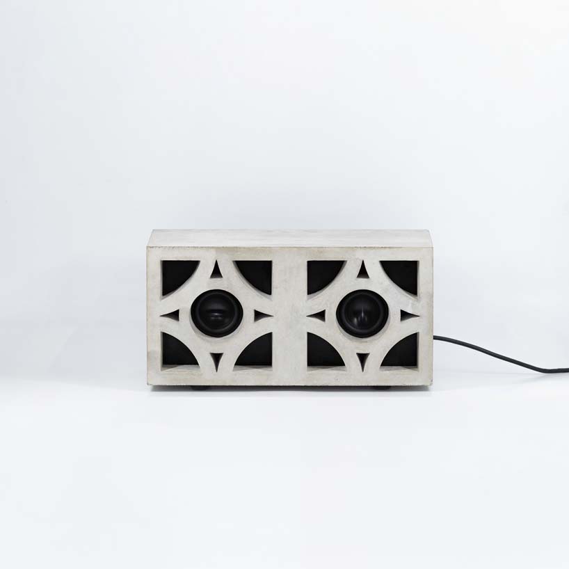 studio semblance fits stereo inside of concrete masonry block