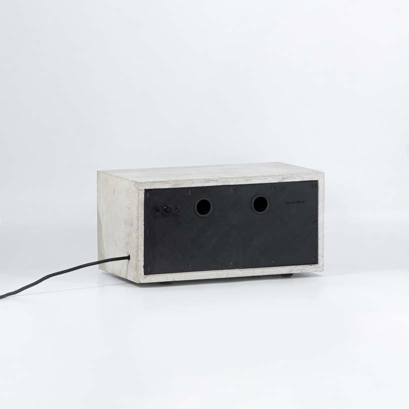 studio semblance fits stereo inside of concrete masonry block