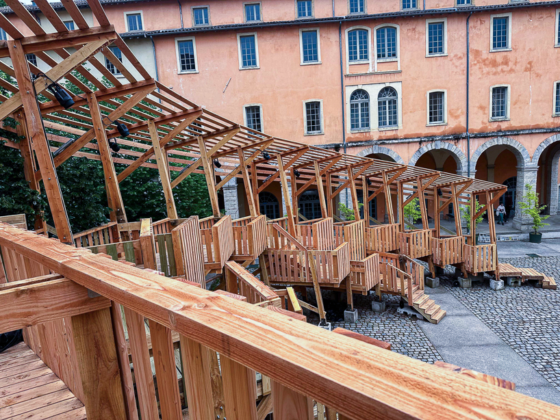 uv lab reimagines arcadia as a layered timber gathering installation in lyon - 4