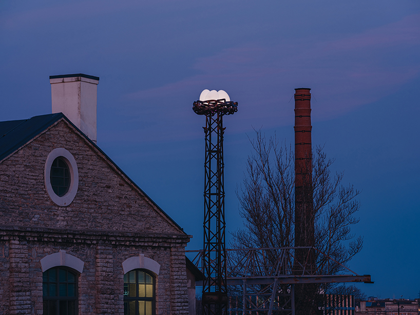 5-year-old’s sketch turns light mast into luminous bird's nest installation in estonia