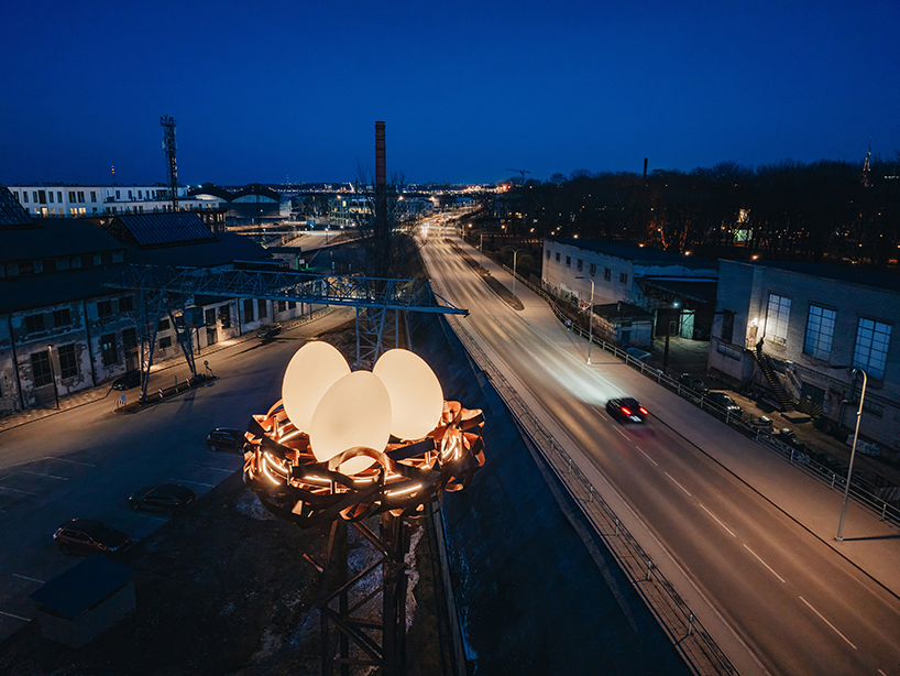 5-year-old’s sketch turns light mast into luminous bird's nest installation in estonia