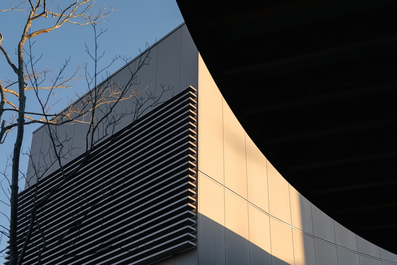 architrip's retail space curves between two existing shops in fukushima