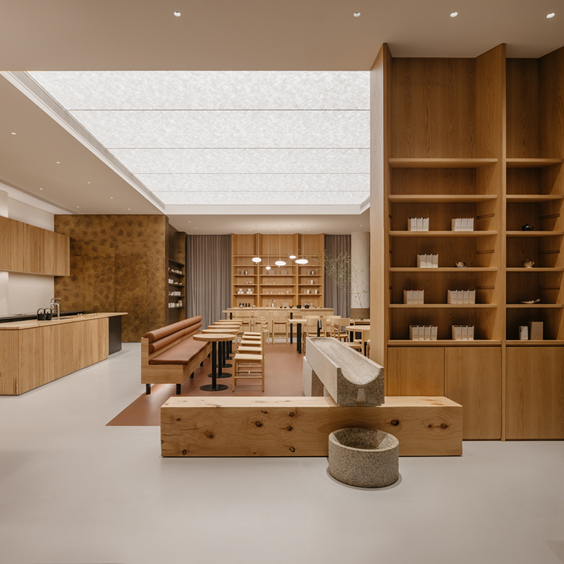 building narrative's interiors for basao teahouse panji evoke traditional fujian tea courtyards