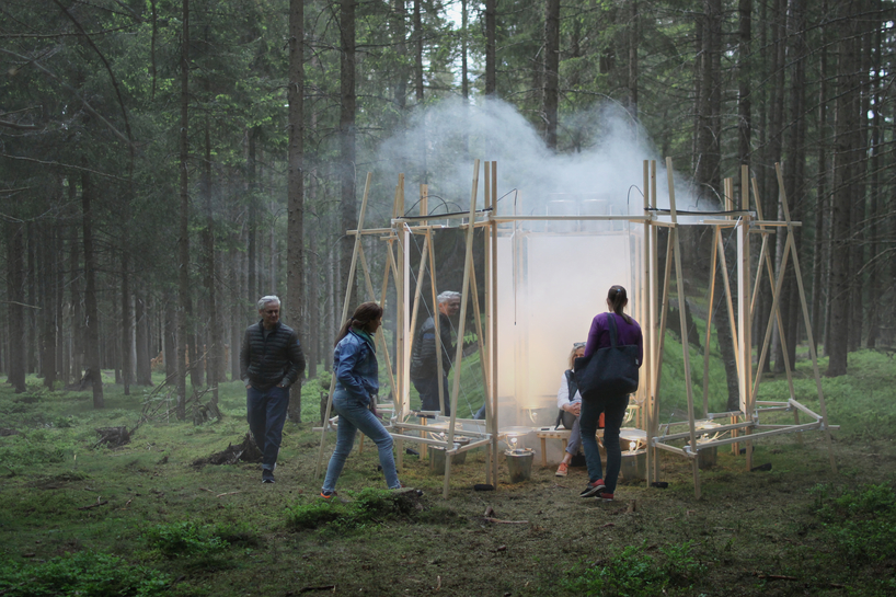 shapes of rain installation by stefano mori spatializes sounds of water in austrian forest