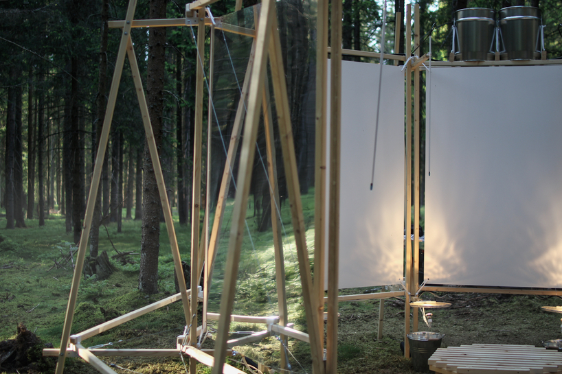shapes of rain installation by stefano mori spatializes sounds of water in austrian forest