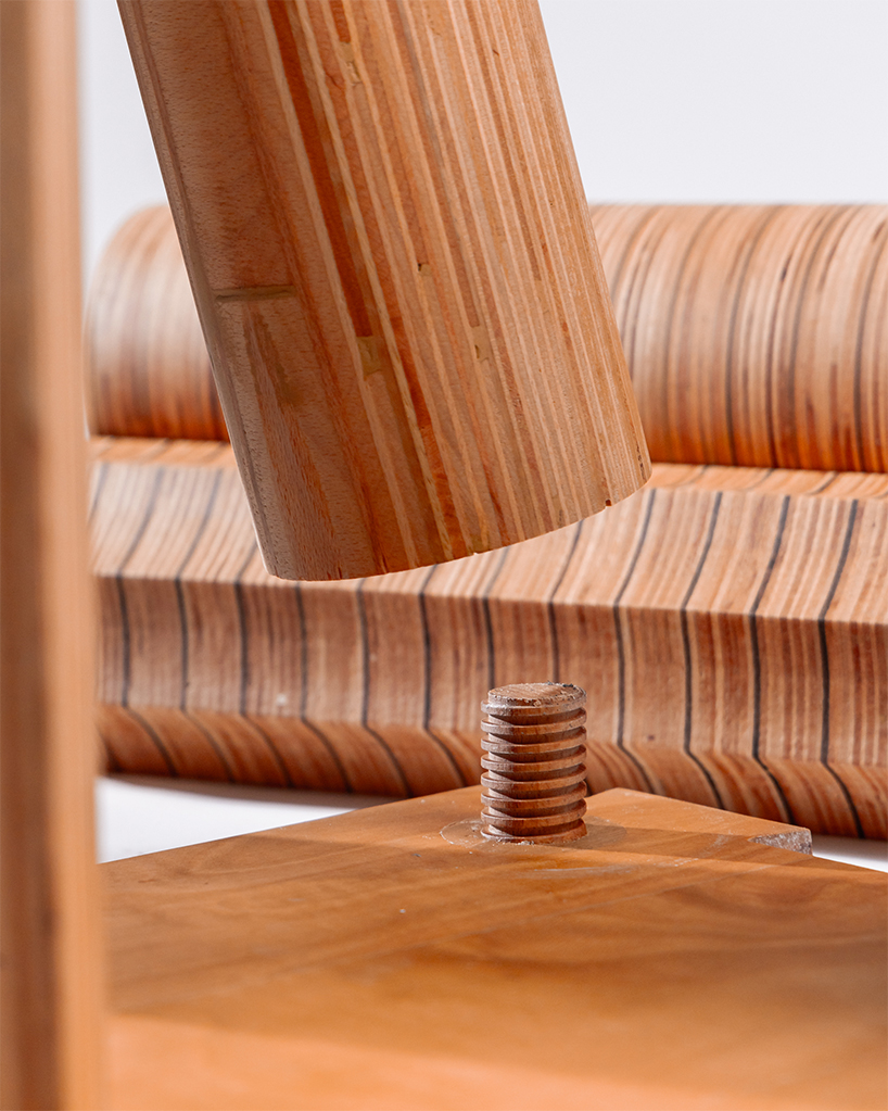 shape & shade's sculptural wooden chair reimagines traditional albanian shkam stool