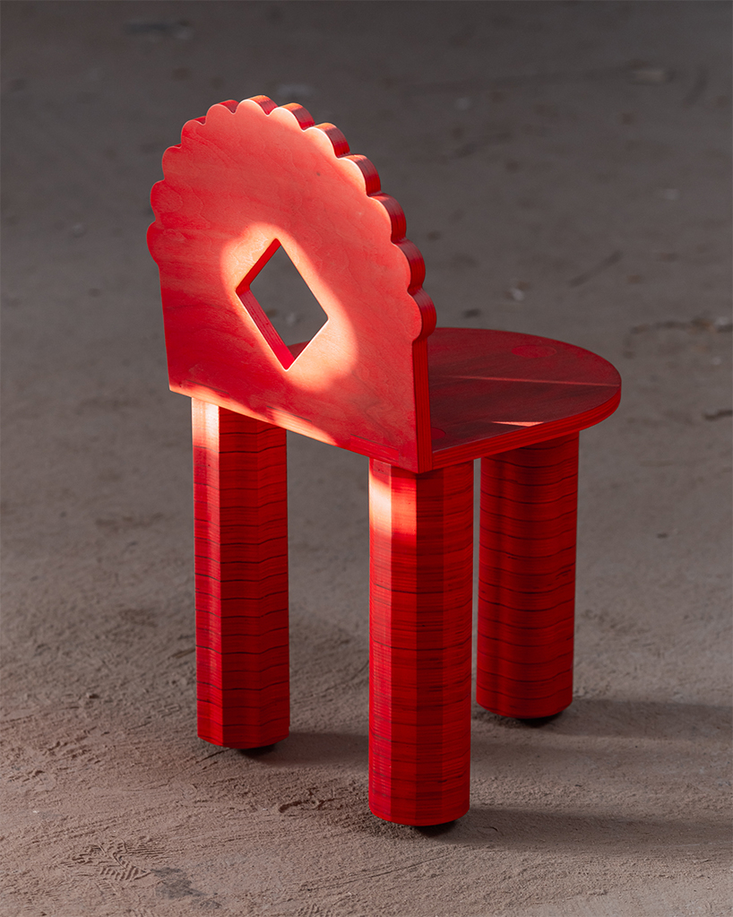 shape & shade's sculptural wooden chair reimagines traditional albanian shkam stool