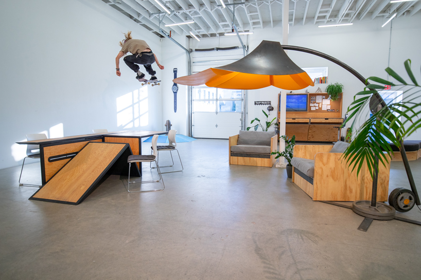 zenga bros' lamps, desks, and camper vans spontaneously turn into skateboard ramps