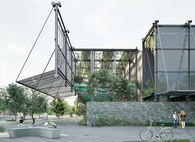 double-skin facade with solar panels and green walls