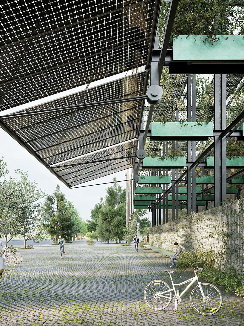 Muro exterior de doble capa con paneles solares y paredes verdes reinventa la subestación de energía de Shanghai