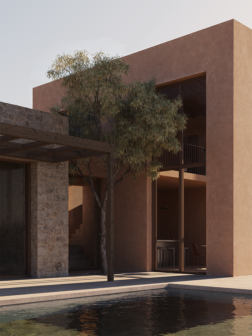linear pergolas in warm tones outline a series of interconnected houses on a greek island - 4