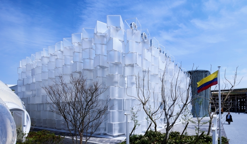 translucent dancing cubes shape modular colombia pavilion for osaka expo 2025