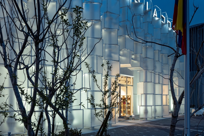 translucent dancing cubes shape modular colombia pavilion for osaka expo 2025